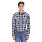Pure Western Mens Todd L/S Shirt (P6S1100301) Navy/Tan