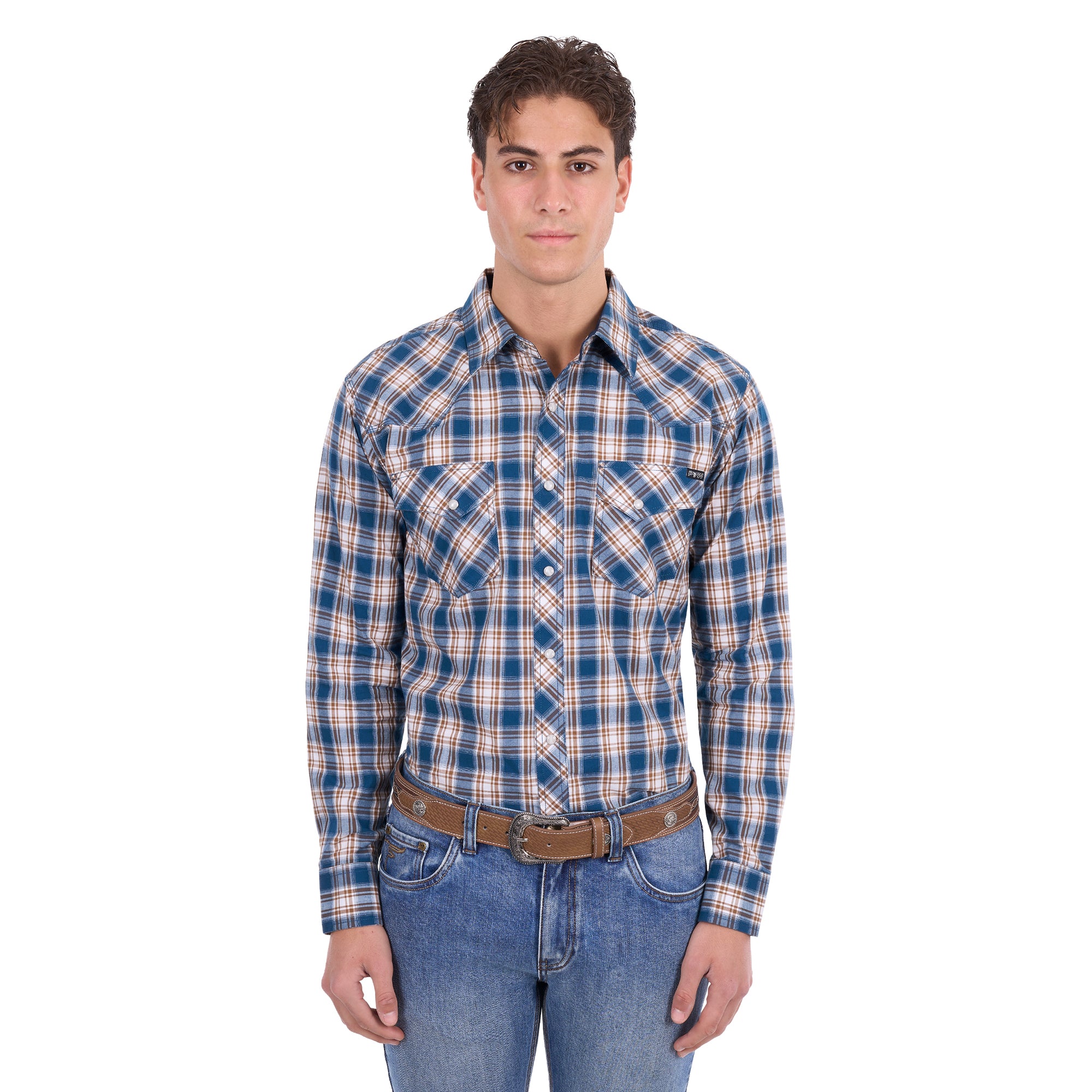 Pure Western Mens Todd L/S Shirt (P6S1100301) Navy/Tan
