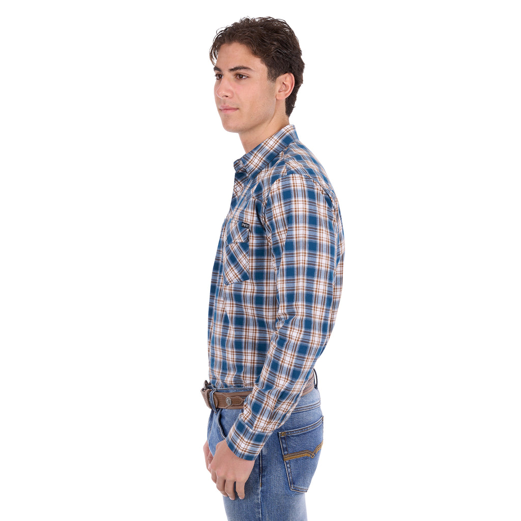 Pure Western Mens Todd L/S Shirt (P6S1100301) Navy/Tan