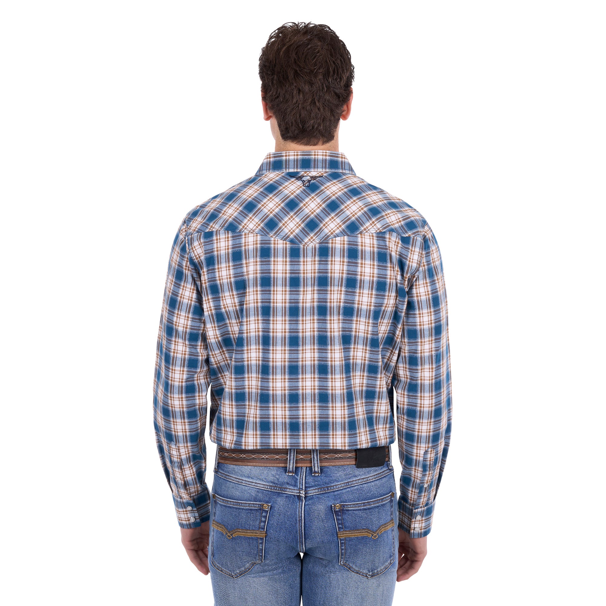 Pure Western Mens Todd L/S Shirt (P6S1100301) Navy/Tan