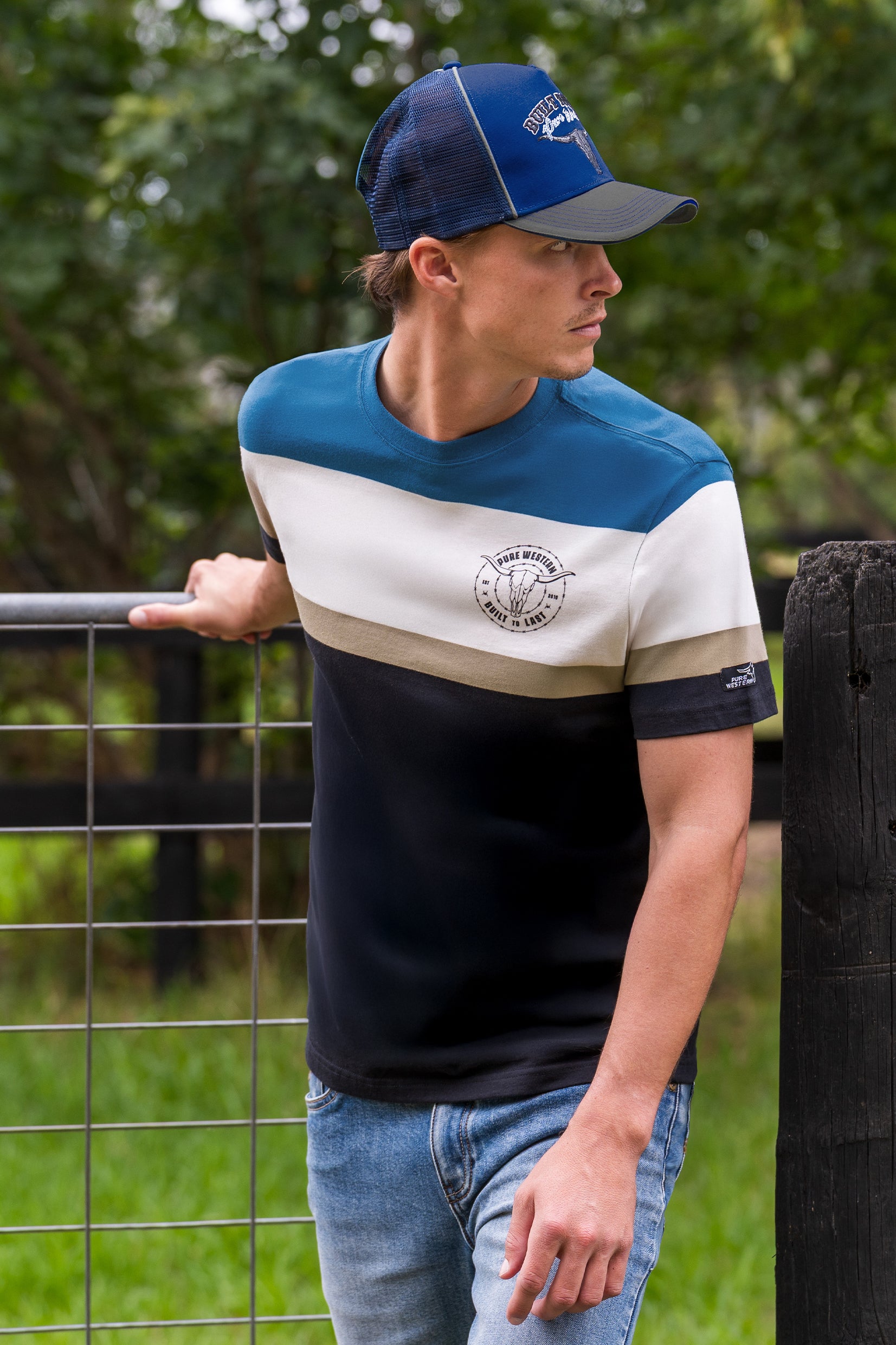 Pure Western Mens Troy S/S Tee (P6S1503318) Black/Denim
