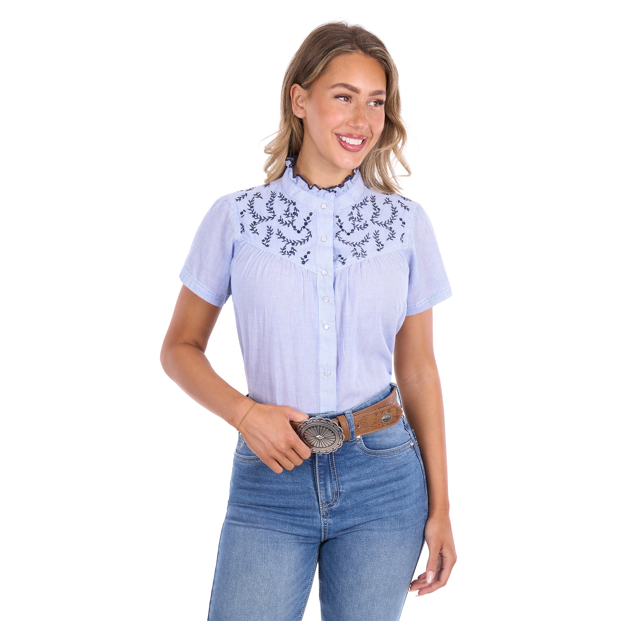 Pure Western Womens Kara S/S Shirt (P6S2146256) Blue/White