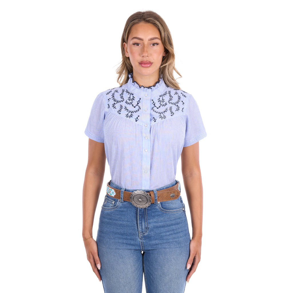 Pure Western Womens Kara S/S Shirt (P6S2146256) Blue/White