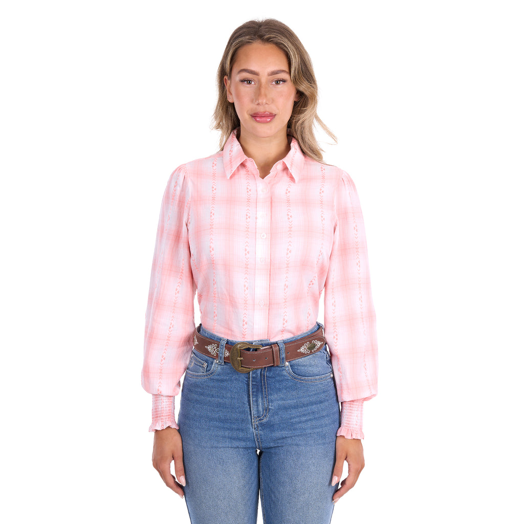 Pure Western Womens Kelli L/S Shirt (P6S2140251) Peach/White