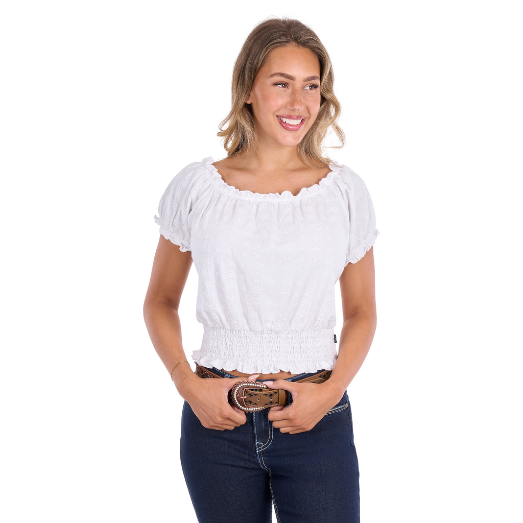 Pure Western Womens Montana S/S Blouse (P6S2510324) White
