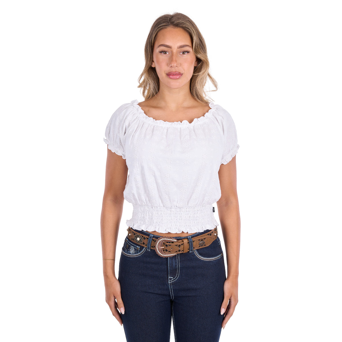 Pure Western Womens Montana S/S Blouse (P6S2510324) White