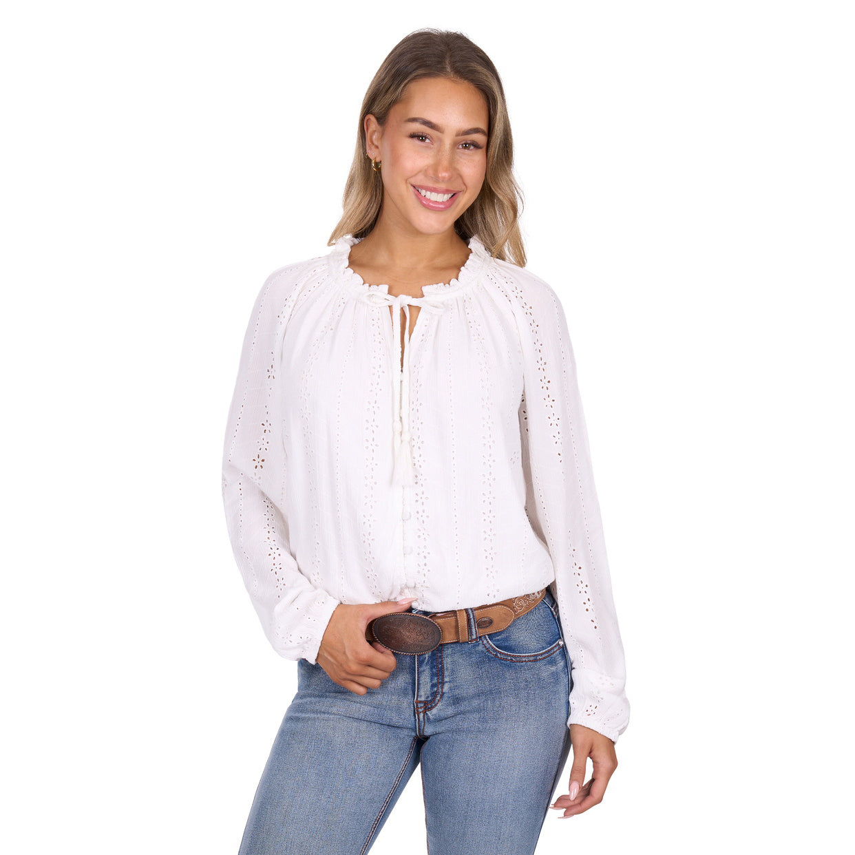Pure Western Womens Pepper L/S Blouse (P6W2541194) White