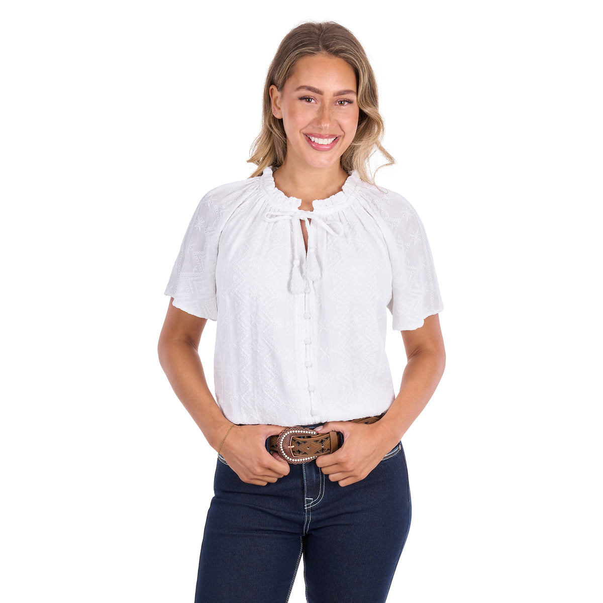 Pure Western Womens Piper S/S Blouse (P6S2509194) White