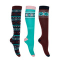 Pure Western Womens Riding Socks - 3 Pack (PCP2922SOC) Turquoise/Rust
