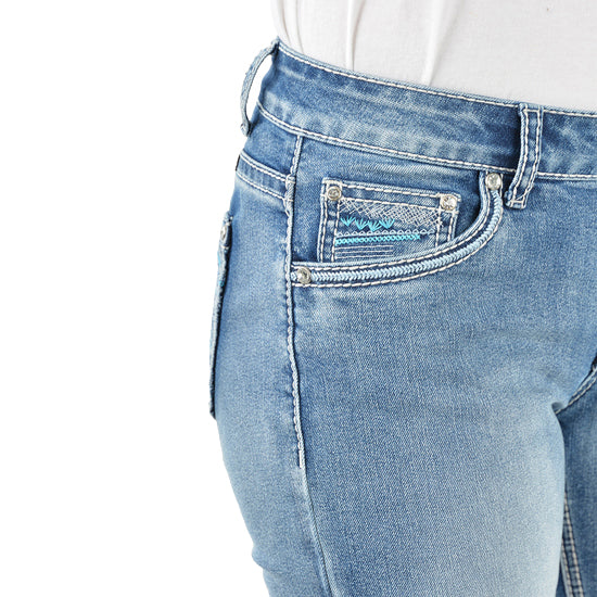 Pure Western Womens Criss Cross Relax Rider Jeans - 36 Leg (PCP2210729) Moonshine Front Pocket Detail