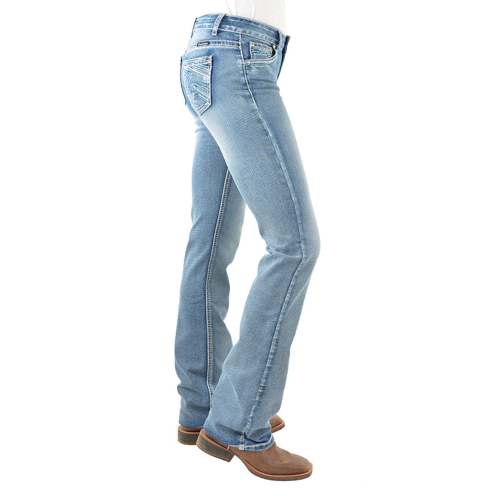 Pure Western Womens Criss Cross Relax Rider Jeans - 36 Leg (PCP2210729) Moonshine Side