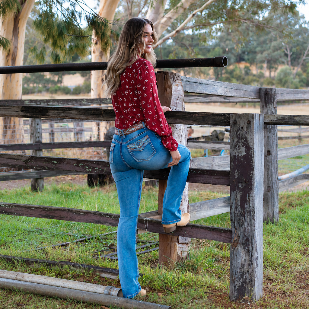Pure Western Womens Nina Hi Rise Bootcut Jeans - 34 Leg (PCP2213607) Moonshine