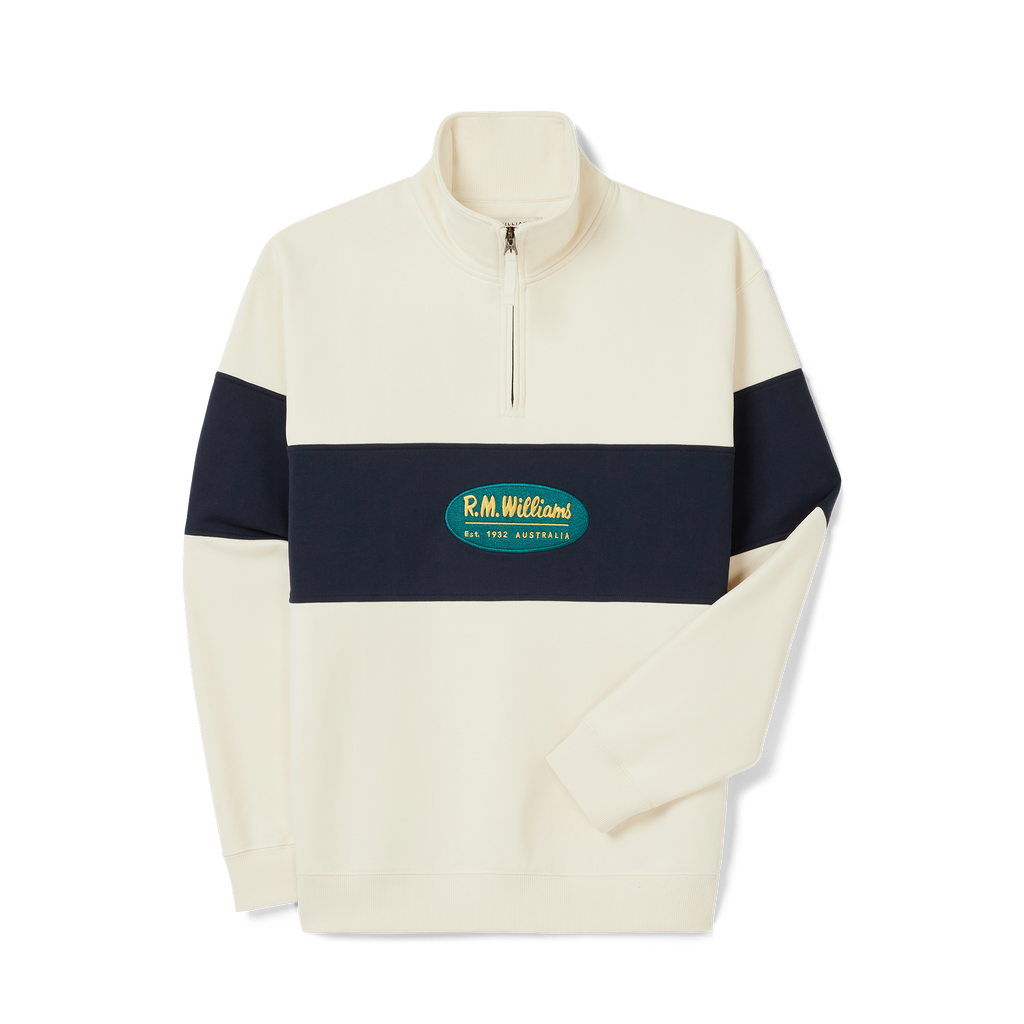 R.M.Williams Unisex 90s Logo 1/4 Zip Jumper (KZU00BB01) Ecru