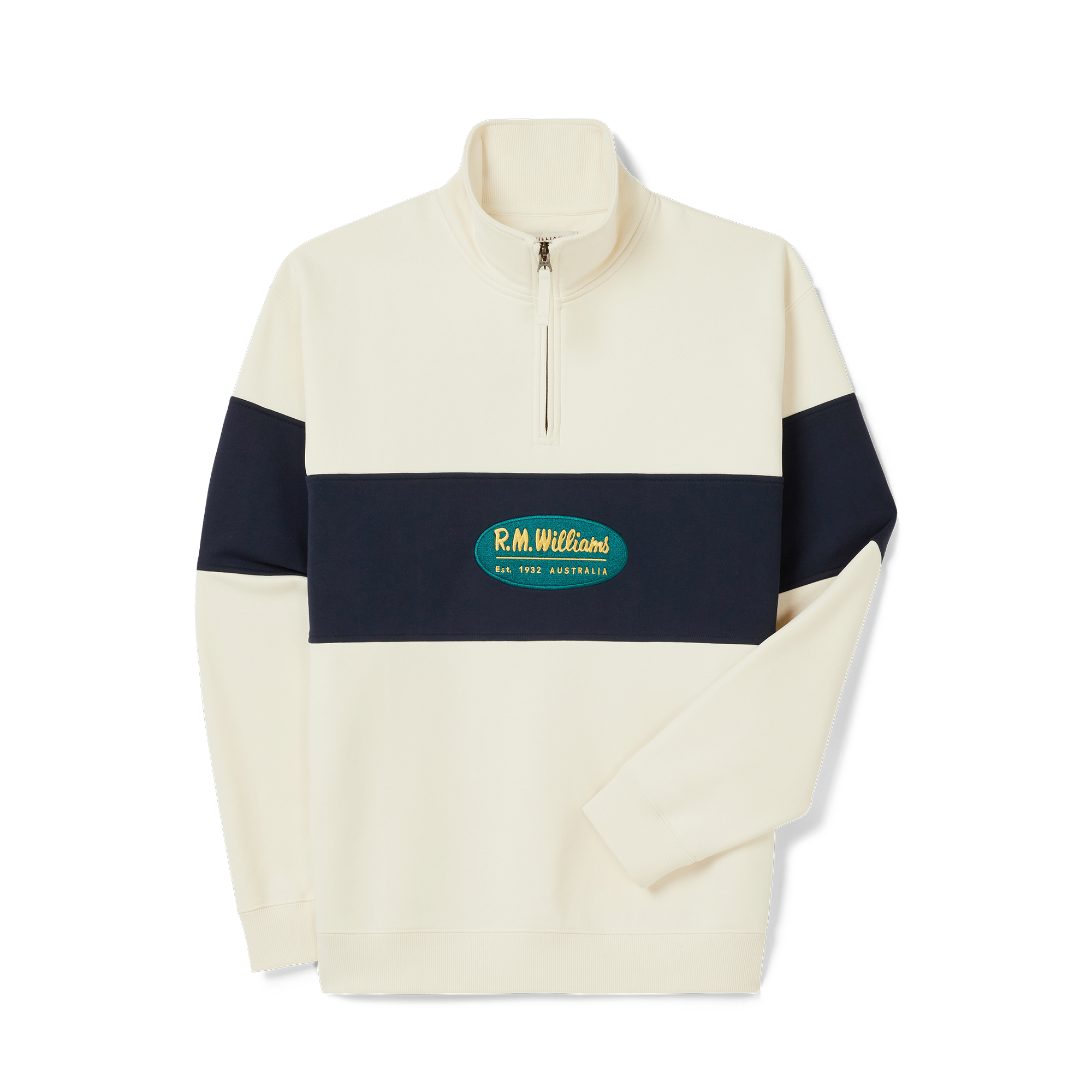 R.M.Williams Unisex 90s Logo 1/4 Zip Jumper (KZU00BB01) Ecru
