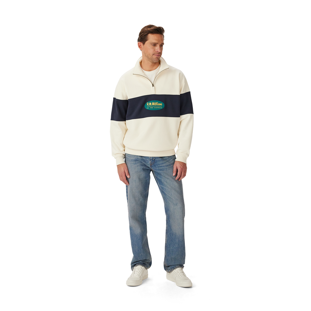 R.M.Williams Unisex 90s Logo 1/4 Zip Jumper (KZU00BB01) Ecru