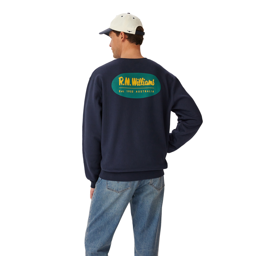 R.M.Williams Unisex 90s Logo Crew Jumper (KCU00BB01) Vintage Navy