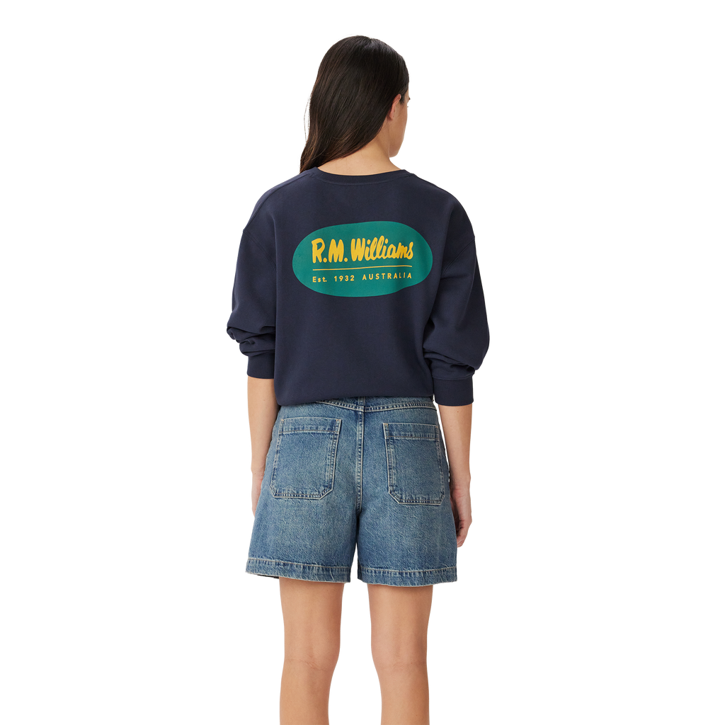 R.M.Williams Unisex 90s Logo Crew Jumper (KCU00BB01) Vintage Navy