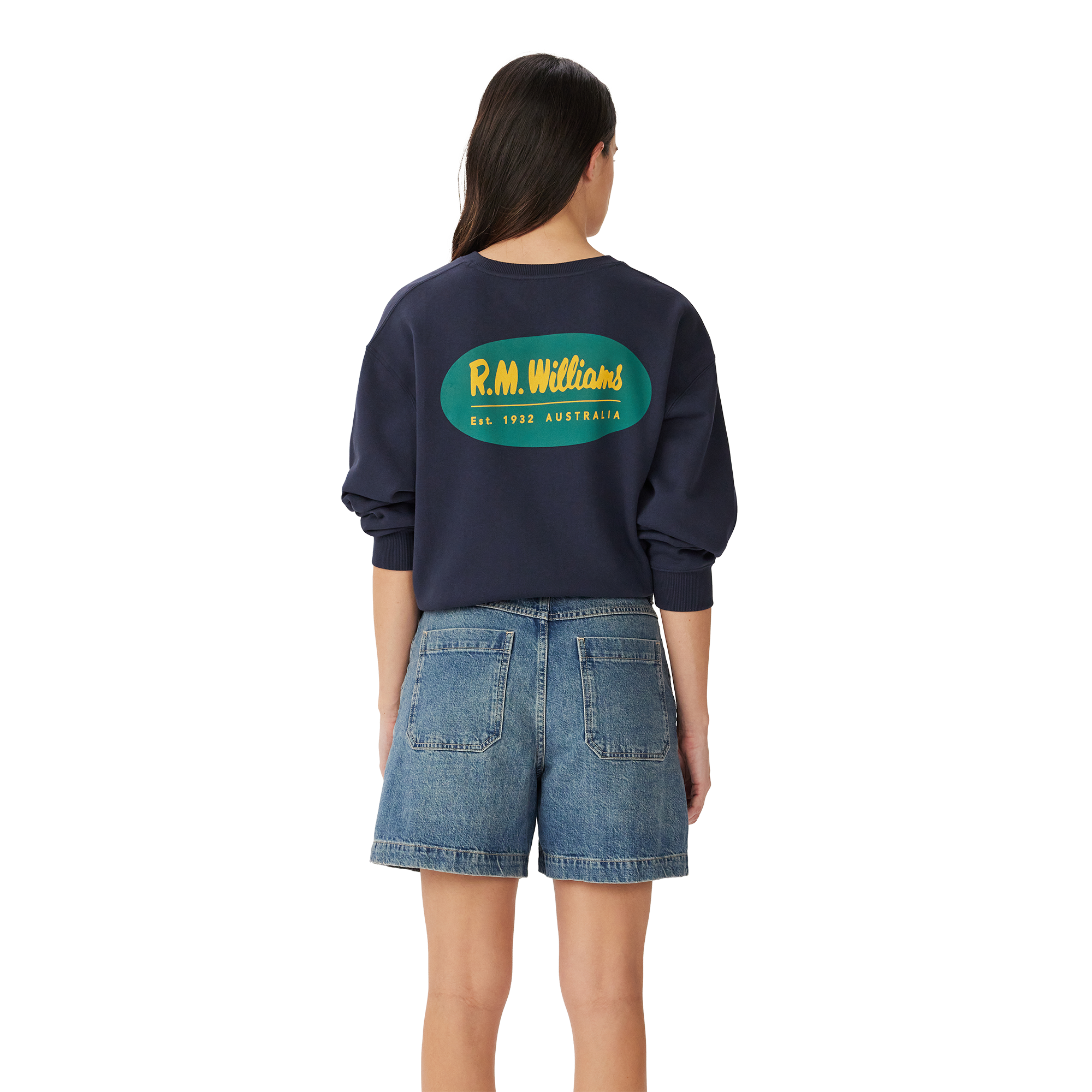R.M.Williams Unisex 90s Logo Crew Jumper (KCU00BB01) Vintage Navy