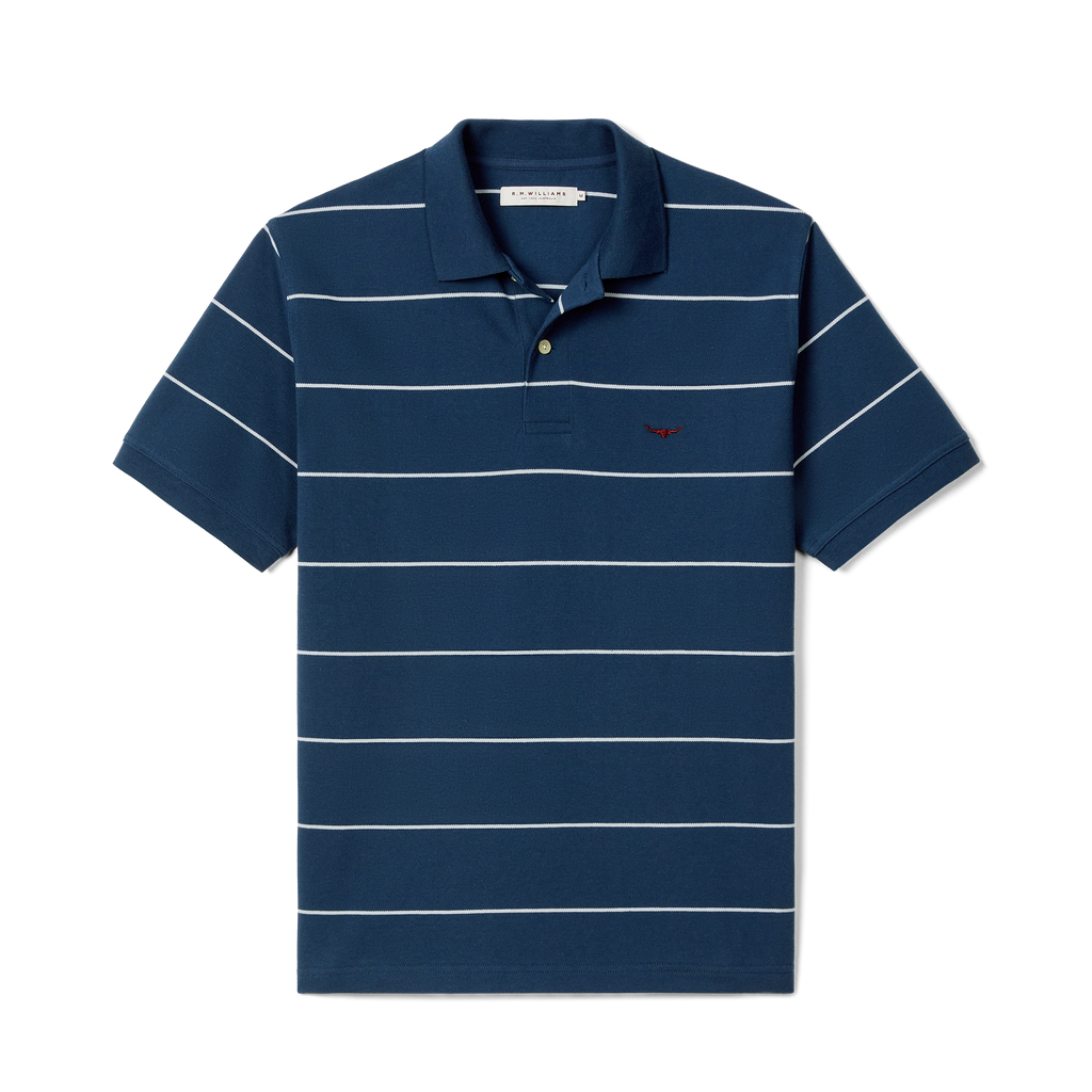 R.M.Williams Mens Albany Stripe Polo (KP210QS10) Vintage Blue