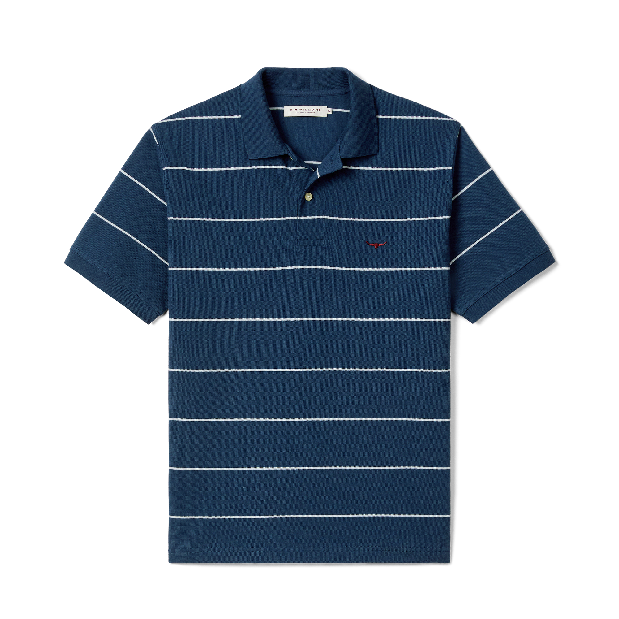 R.M.Williams Mens Albany Stripe Polo (KP210QS10) Vintage Blue