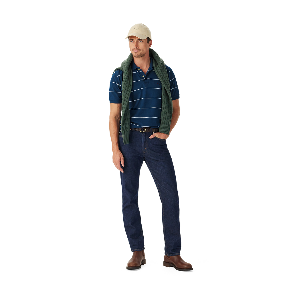R.M.Williams Mens Albany Stripe Polo (KP210QS10) Vintage Blue