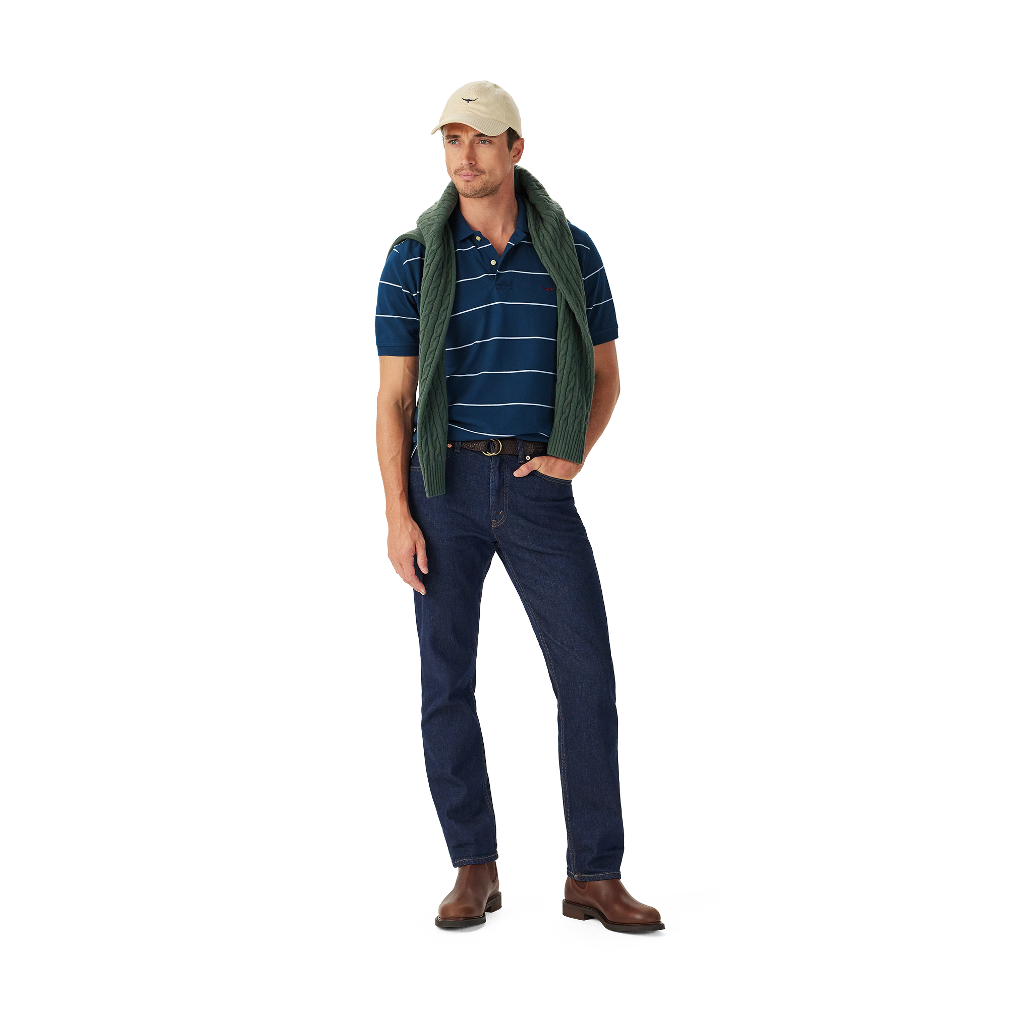 R.M.Williams Mens Albany Stripe Polo (KP210QS10) Vintage Blue