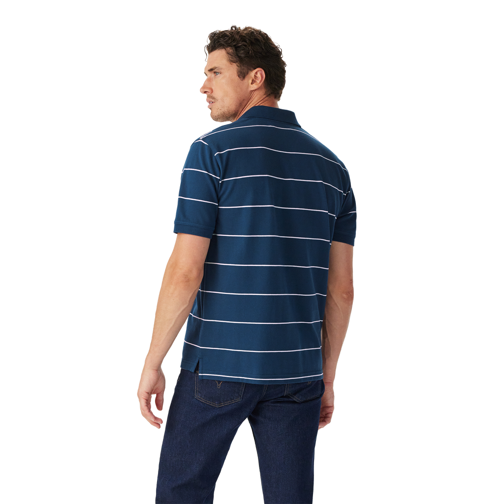 R.M.Williams Mens Albany Stripe Polo (KP210QS10) Vintage Blue