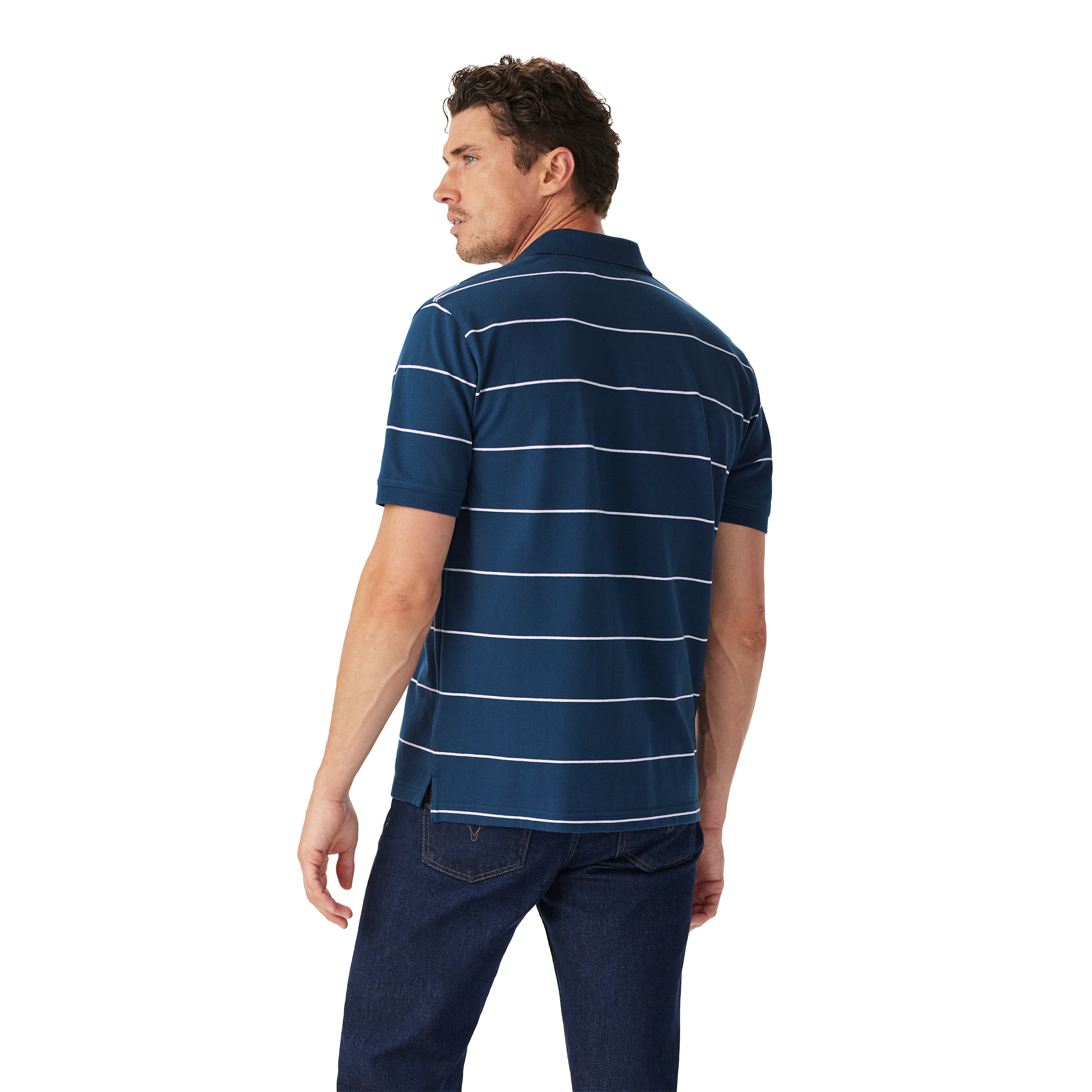 R.M.Williams Mens Albany Stripe Polo (KP210QS10) Vintage Blue