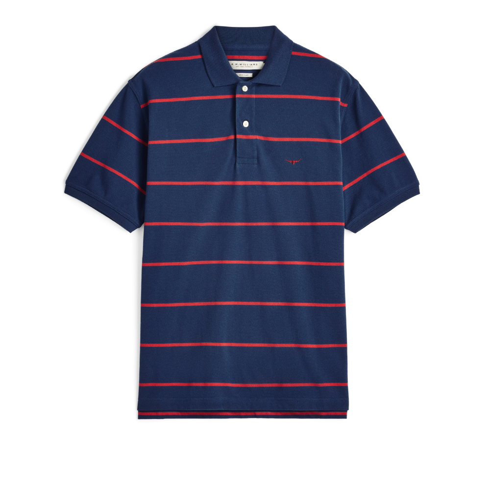 R.M.Williams Mens Ashfield Stripe Polo (KP210QS12) Vintage Blue