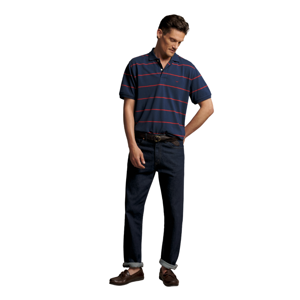 R.M.Williams Mens Ashfield Stripe Polo (KP210QS12) Vintage Blue