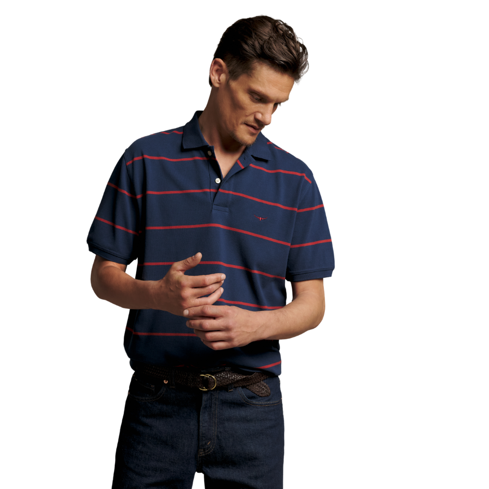 R.M.Williams Mens Ashfield Stripe Polo (KP210QS12) Vintage Blue
