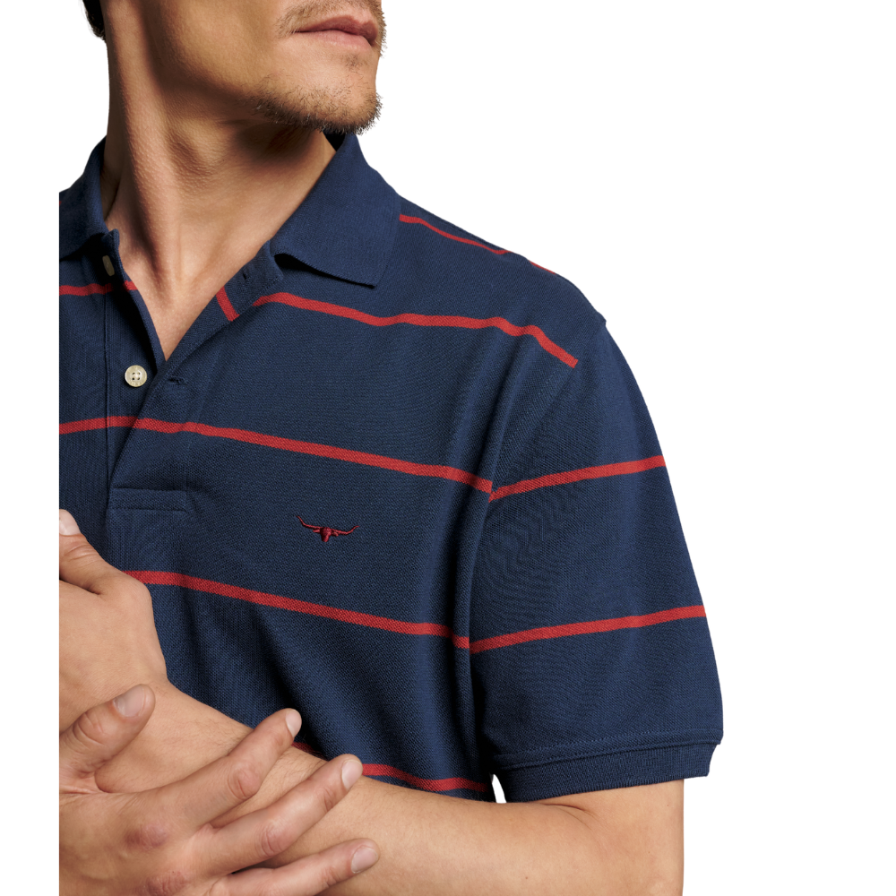 R.M.Williams Mens Ashfield Stripe Polo (KP210QS12) Vintage Blue
