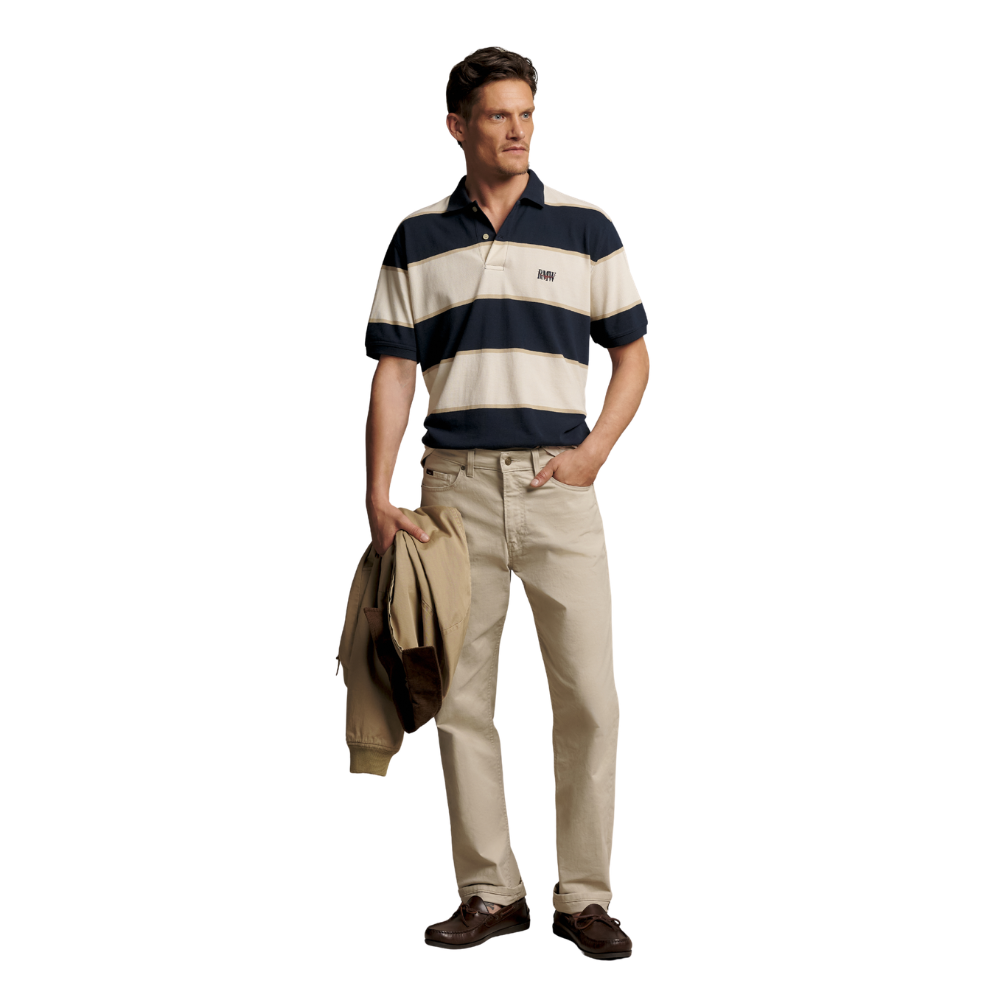 R.M.Williams Mens Balmain Stripe Polo (KP210QS13) Ecru/Navy