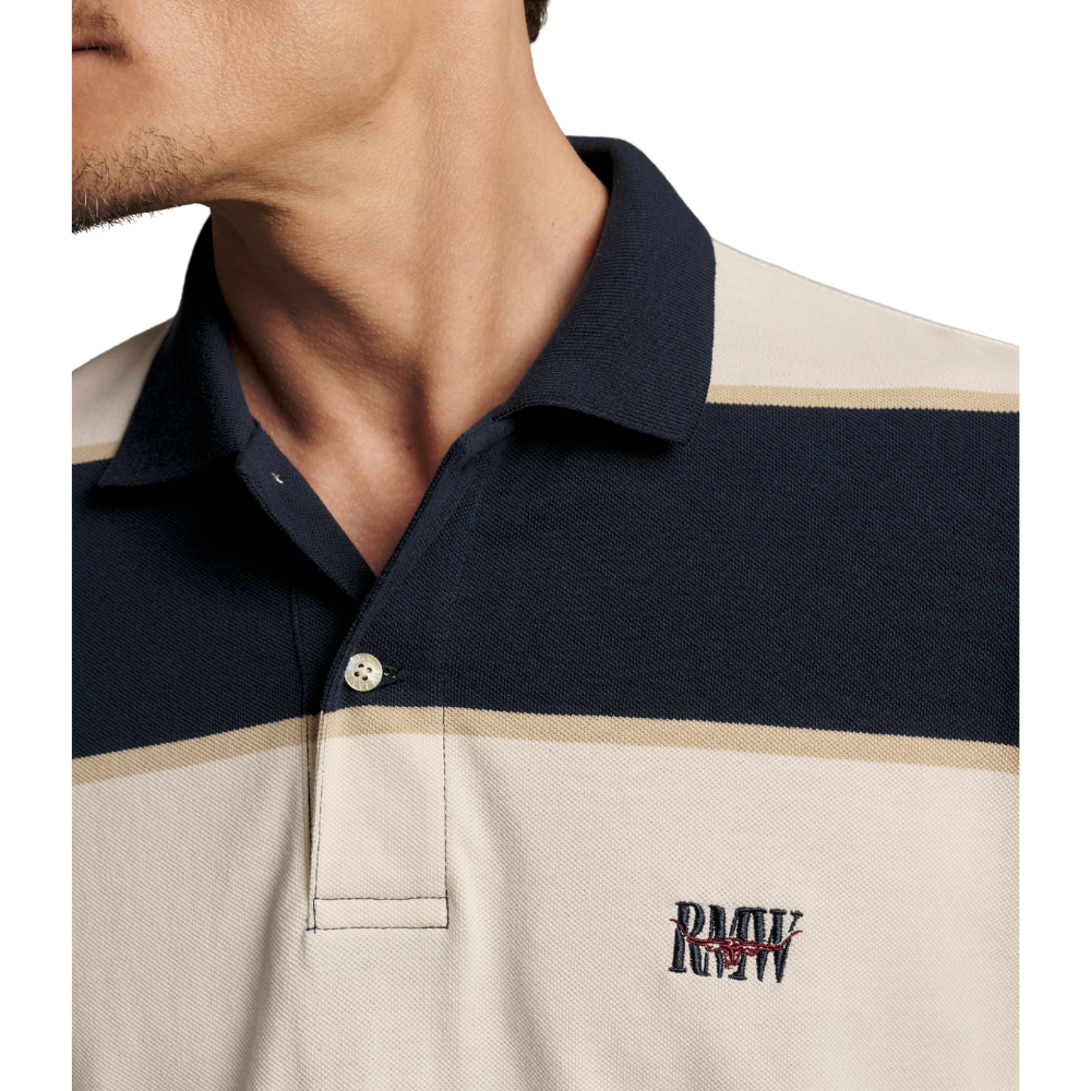 R.M.Williams Mens Balmain Stripe Polo (KP210QS13) Ecru/Navy