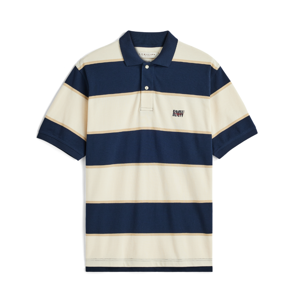 R.M.Williams Mens Balmain Stripe Polo (KP210QS13) Ecru/Navy