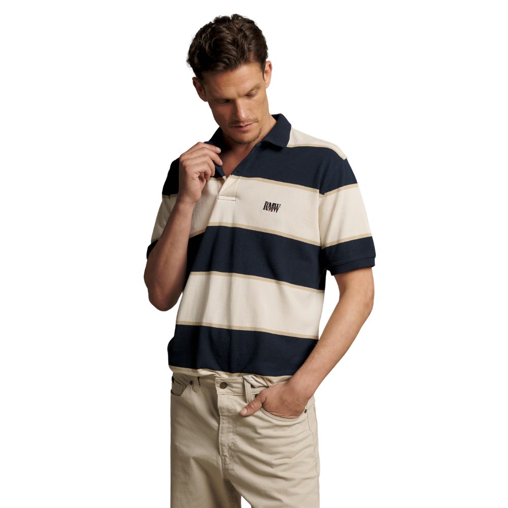 R.M.Williams Mens Balmain Stripe Polo (KP210QS13) Ecru/Navy