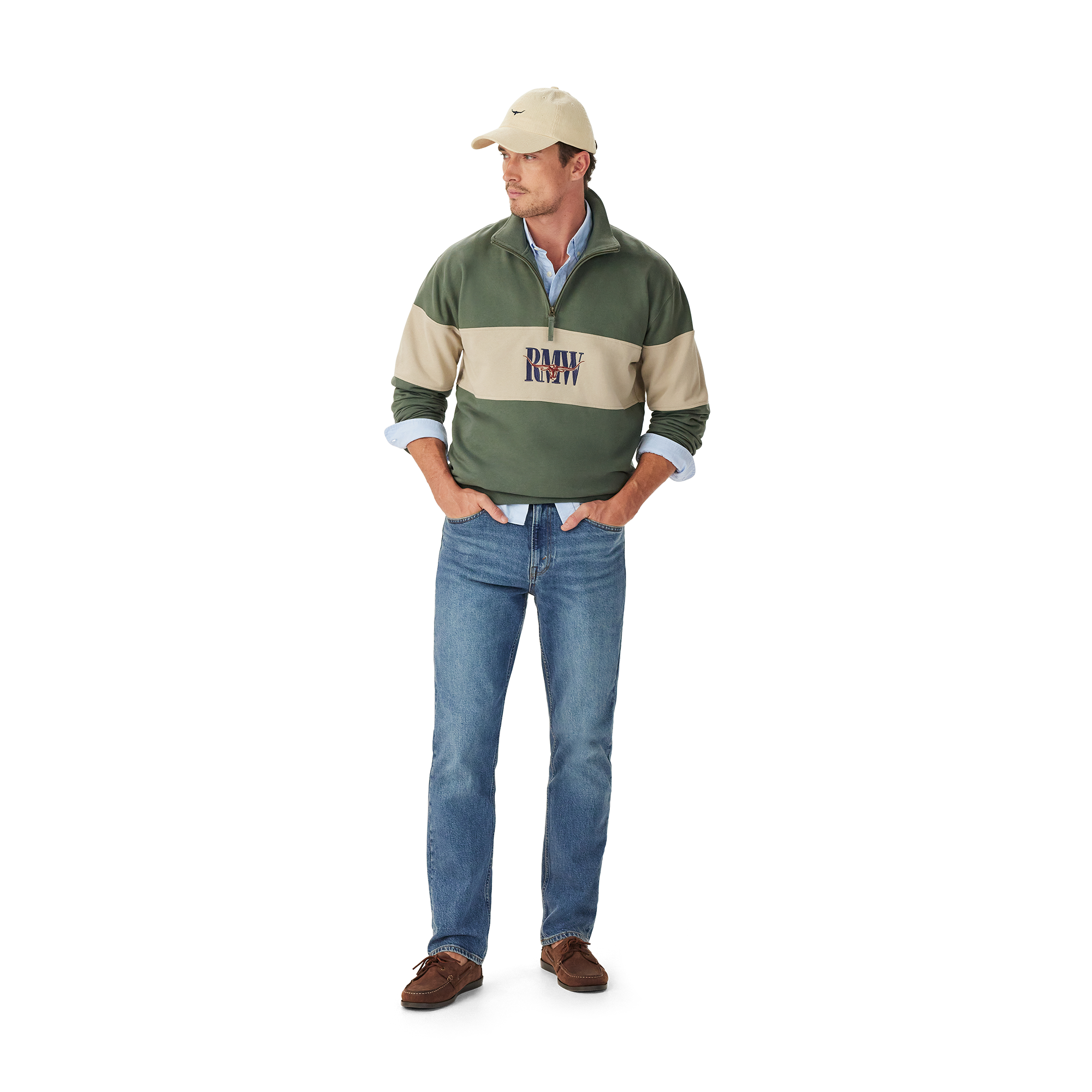 R.M.Williams Mens Heritage 1/4 Zip Sweatshirt (KZU00BB02) Spruce Green