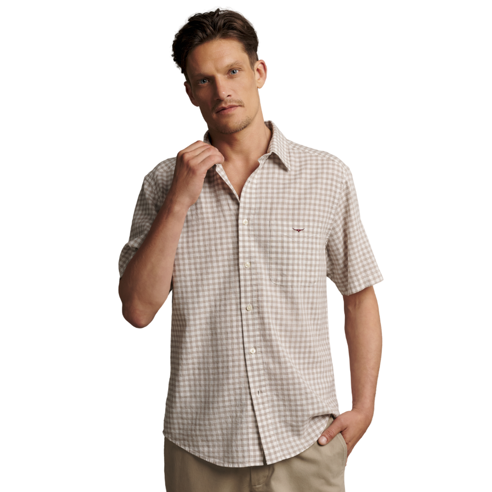 R.M.Williams Mens Johnson S/S Check Shirt (SHF11CL01) Tan