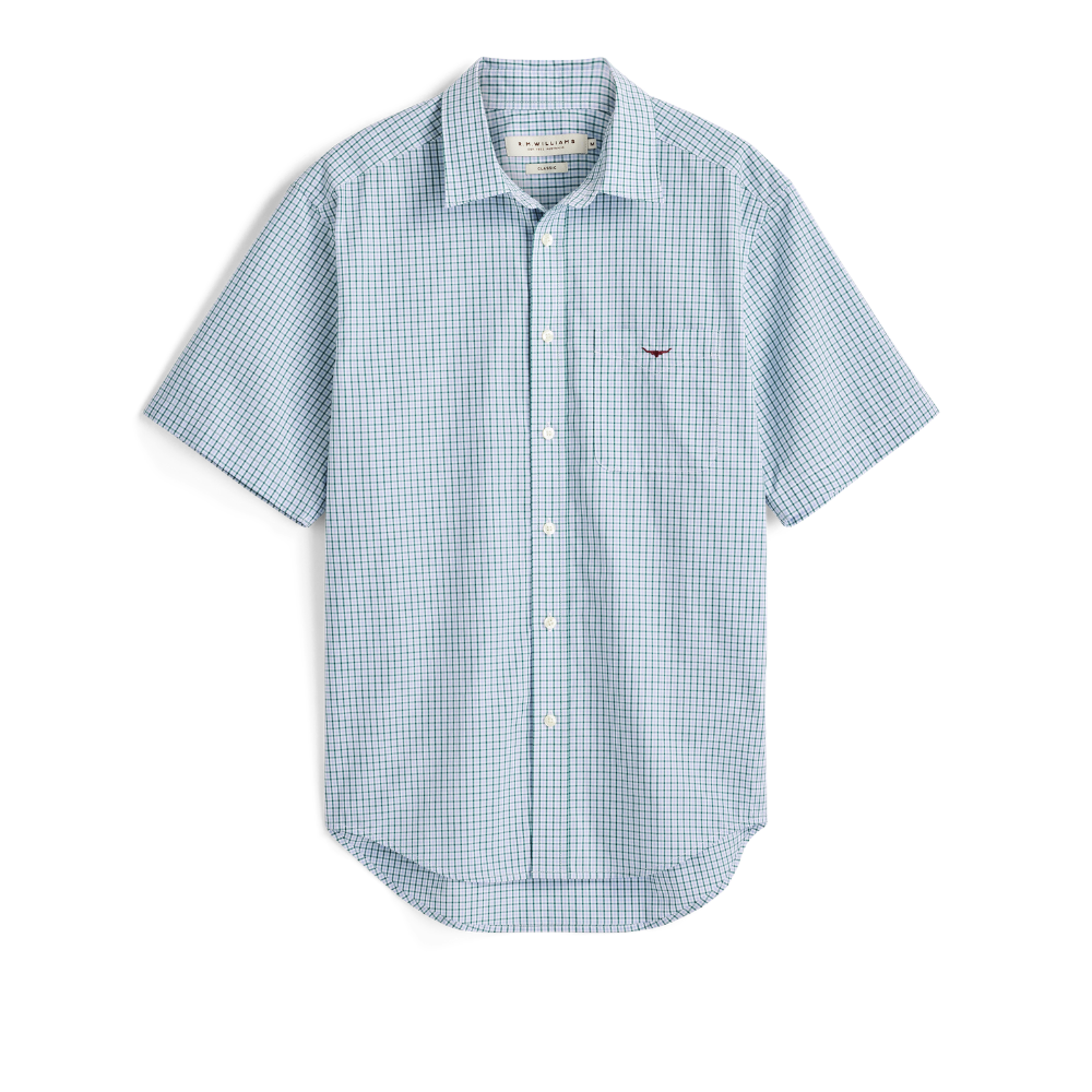 R.M.Williams Mens Quinn Poplin S/S Check Shirt (SHF11PS02) Green