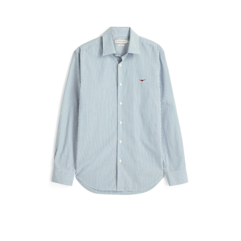 R.M.Williams Mens Sommers Poplin L/S Stripe Shirt (SH200PM03) Pine