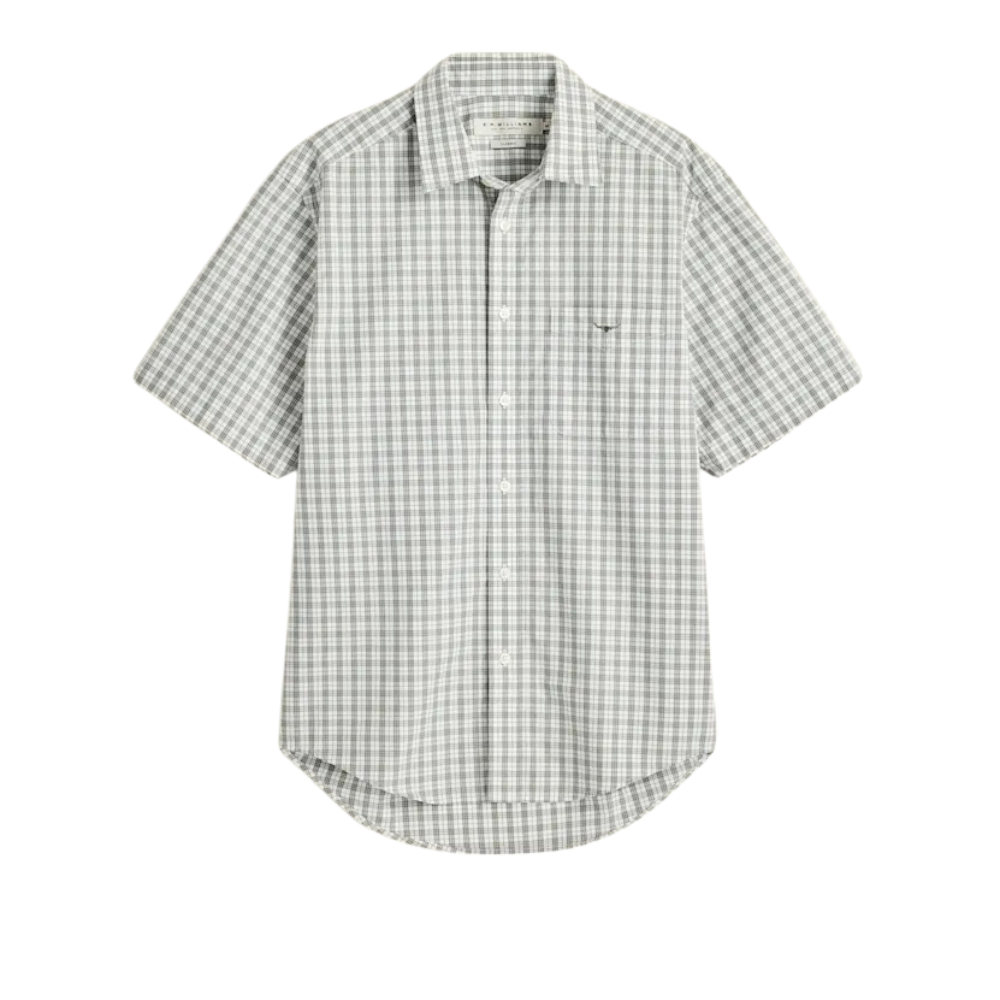 R.M.Williams Mens Winton Poplin S/S Check Shirt (SHF11PS01) White