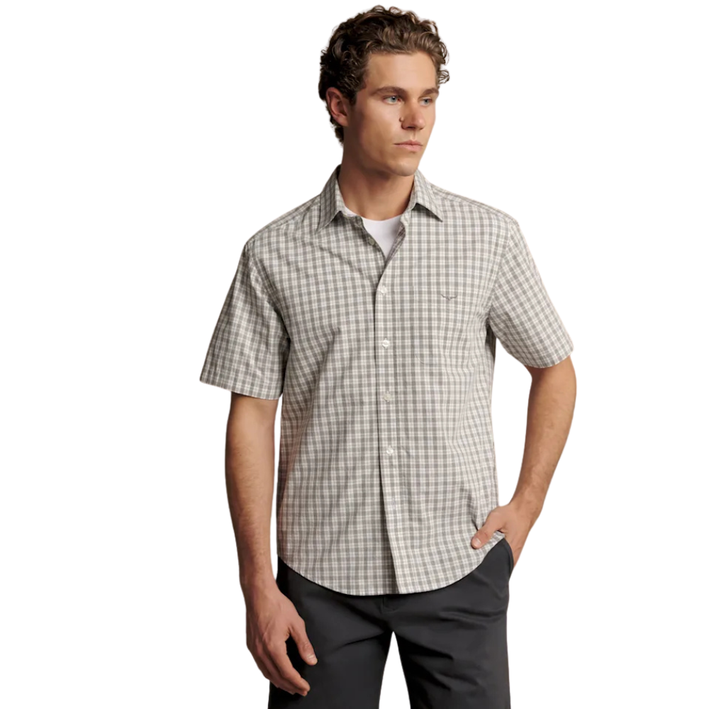 R.M.Williams Mens Winton Poplin S/S Check Shirt (SHF11PS01) White