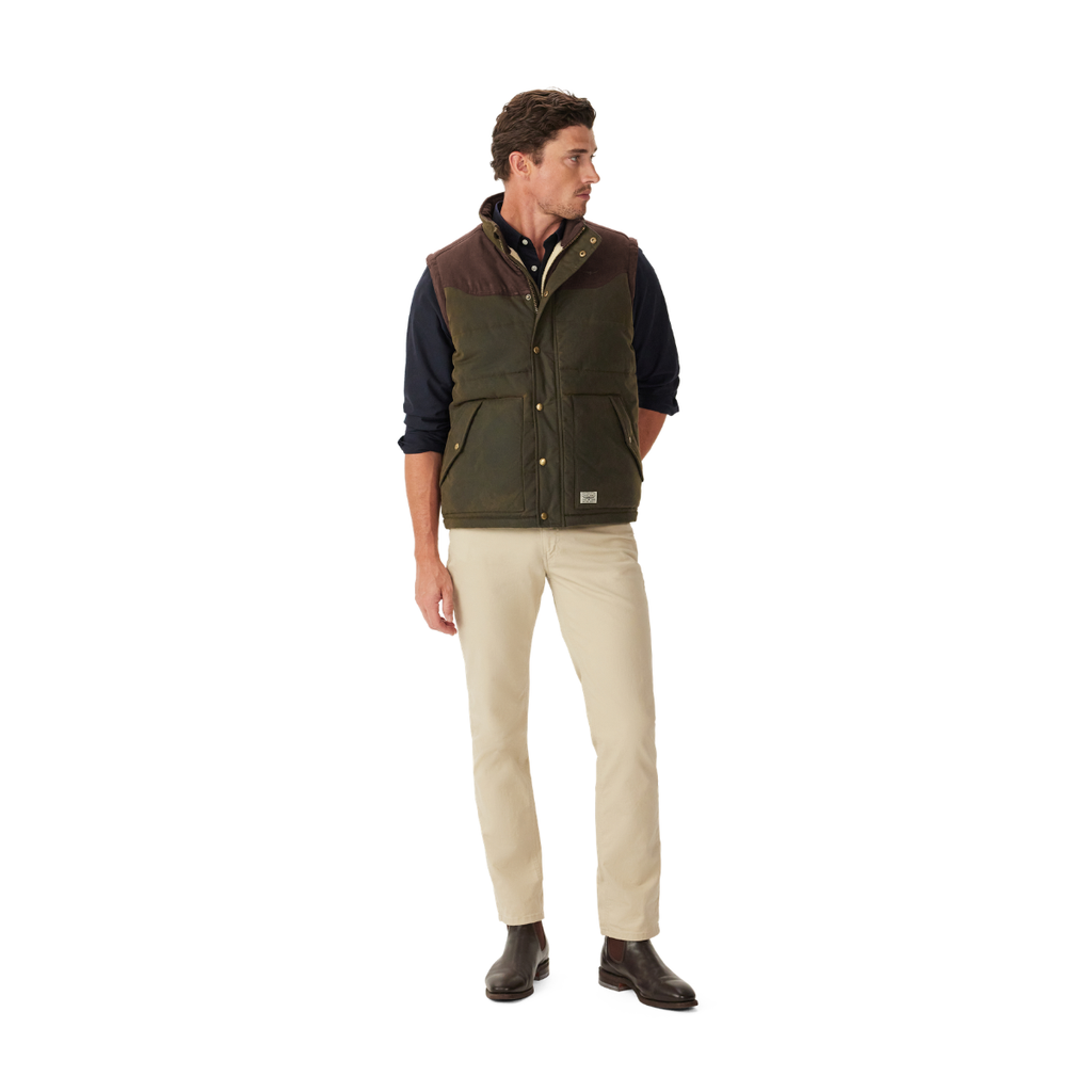 R.M.Williams Mens Yambulla Waxed Vest (JV233WA01) Dark Khaki