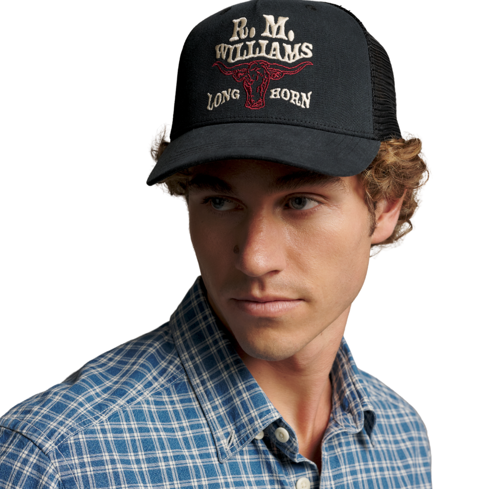 R.M.Williams  RMW Longhorn Trucker Cap (ACX9OCT06) Black Wash