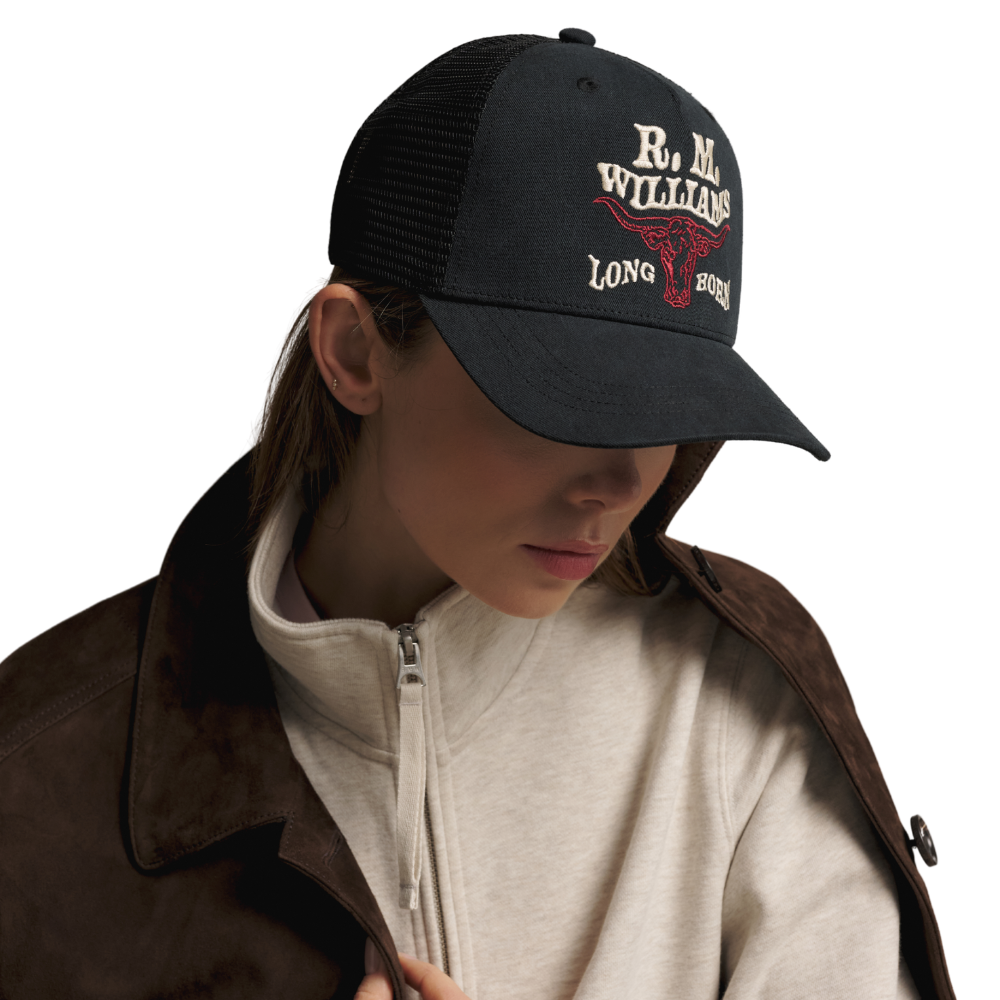 R.M.Williams  RMW Longhorn Trucker Cap (ACX9OCT06) Black Wash