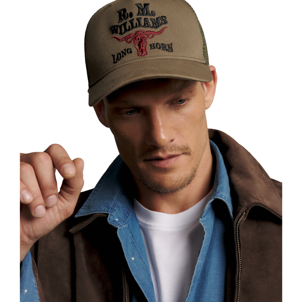 R.M.Williams  RMW Longhorn Trucker Cap (ACX9OCT06) Dark Olive