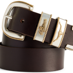 R.M.Williams  Rope Drover Belt (BSF5NCH02) Chestnut coiled on a white background.