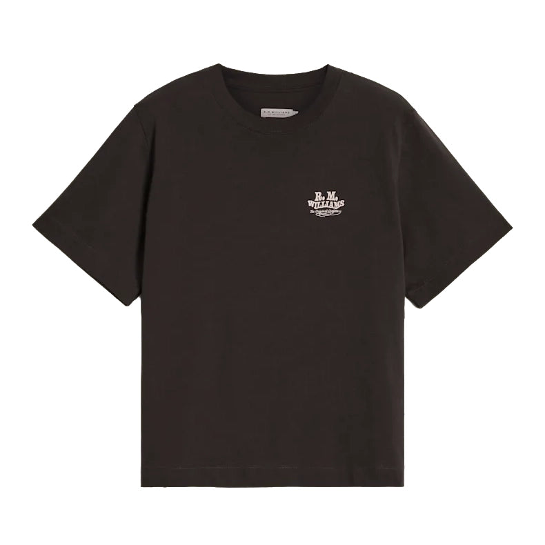 A flat lay of an R.M.Williams Kandos Short Sleeve Tee (KDX10JE06) with an RMW logo on the left chest, photographed on a white background.