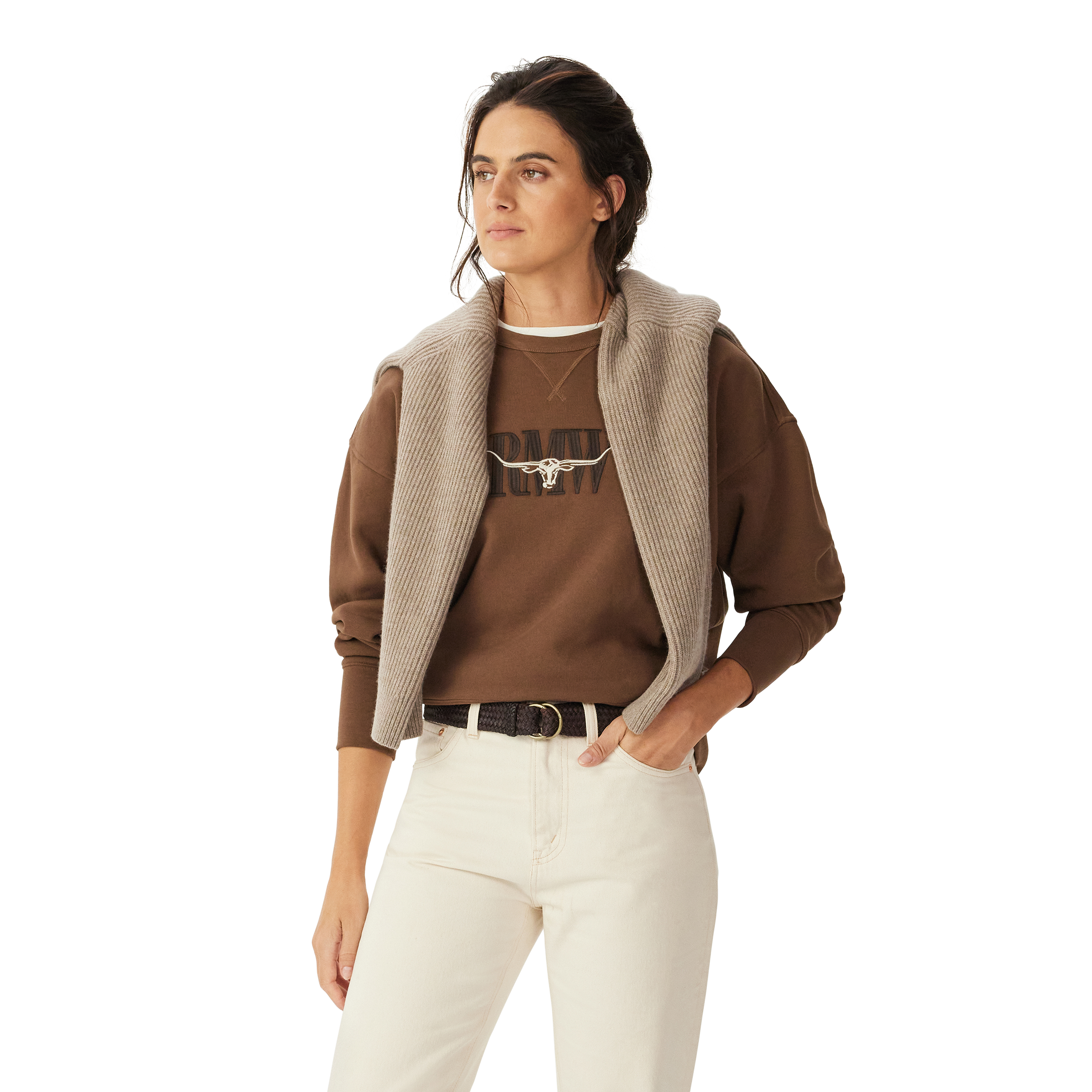 R.M.Williams Womens RMW Heritage Crew Sweatshirt (KCR00BB01) Brown Bark