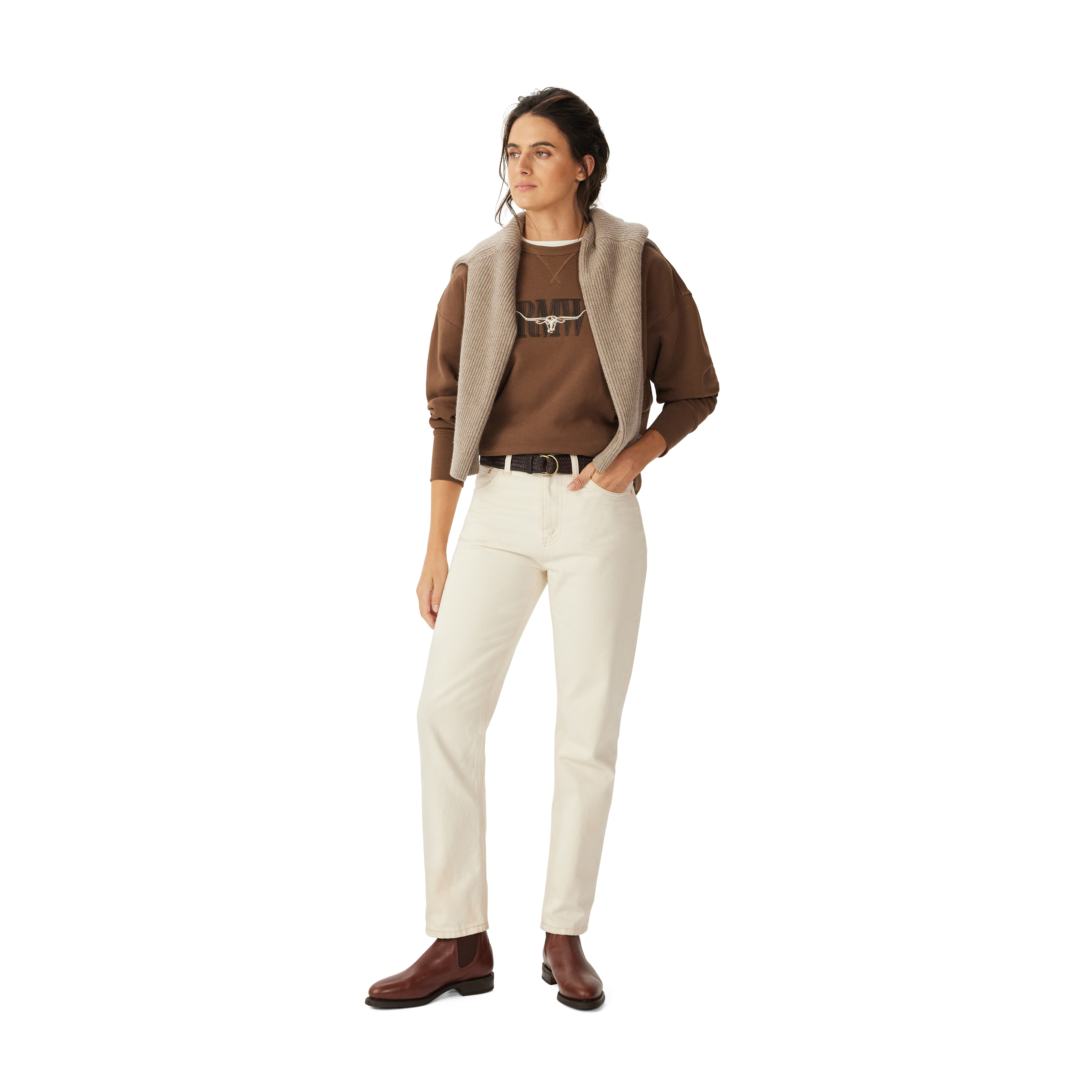 R.M.Williams Womens RMW Heritage Crew Sweatshirt (KCR00BB01) Brown Bark